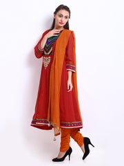 Rain &amp; Rainbow Women Red &amp; Orange Churidar Kurta with Dupatta