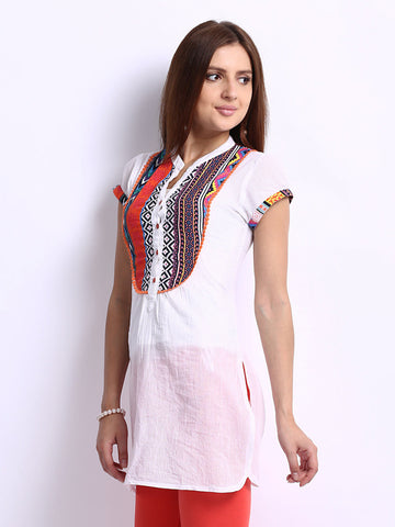 Rain &amp; Rainbow Women White Printed Kurta