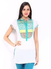 Rain &amp; Rainbow Women White Printed Kurta