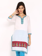 Rain &amp; Rainbow Women White Striped Kurta