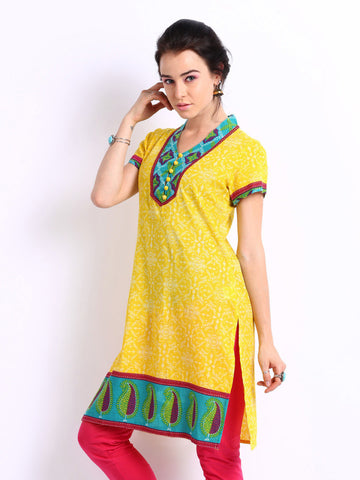 Rain &amp; Rainbow Women Yellow Printed Kurta