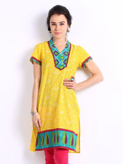 Rain &amp; Rainbow Women Yellow Printed Kurta