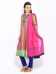 Rain &amp; Rainbow Women Yellow &amp; Navy Churidar Kurta Set