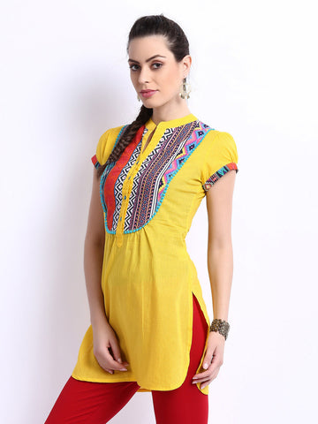 Rain &amp; Rainbow Women Yellow Printed Kurta