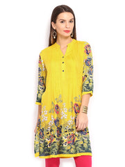 Rain &amp; Rainbow Women Yellow Printed Kurta