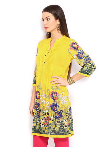 Rain &amp; Rainbow Women Yellow Printed Kurta
