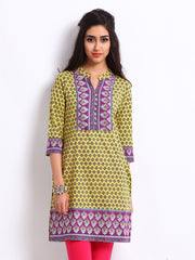 Rain &amp; Rainbow Women Yellow Printed Kurta