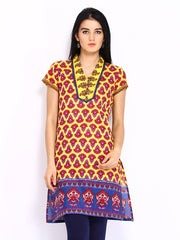 Rain &amp; Rainbow Women Yellow &amp; Pink Printed Kurta