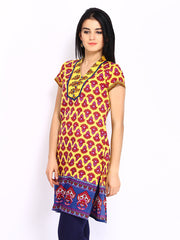 Rain &amp; Rainbow Women Yellow &amp; Pink Printed Kurta