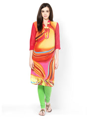 Raindrops Women Yellow &amp; Pink Printed Kurta
