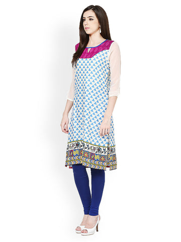 Raindrops Women Blue &amp; Beige Printed Kurta
