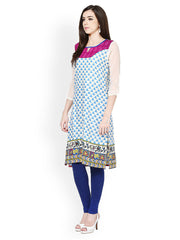 Raindrops Women Blue &amp; Beige Printed Kurta