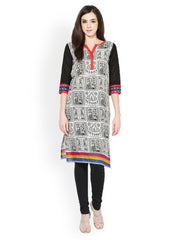 Raindrops Women Black &amp; White Printed Kurta