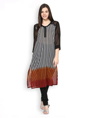 Raindrops Women Black &amp; White Printed Kurta