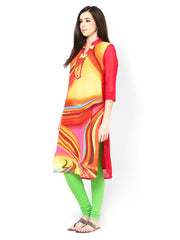 Raindrops Women Yellow &amp; Pink Printed Kurta