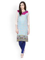 Raindrops Women Blue &amp; Beige Printed Kurta