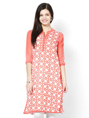 Raindrops Women Peach-Coloured &amp; White Printed Kurta