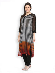 Raindrops Women Black &amp; White Printed Kurta