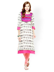 Raindrops Women Cream-Coloured &amp; Black Printed Kurta