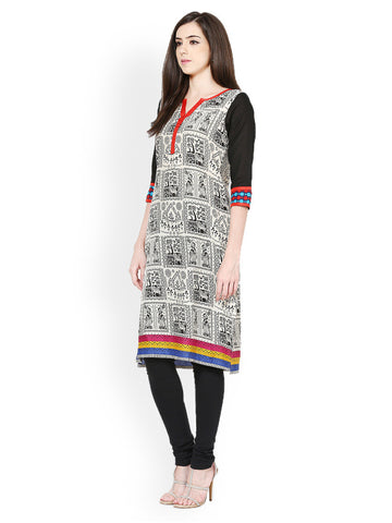 Raindrops Women Black &amp; White Printed Kurta