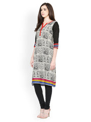 Raindrops Women Black &amp; White Printed Kurta