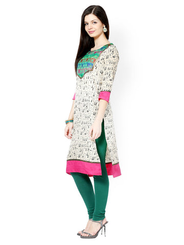 Raindrops Women Cream-Coloured &amp; Black Printed Kurta