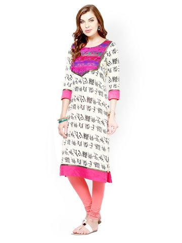 Raindrops Women Cream-Coloured &amp; Black Printed Kurta
