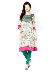 Raindrops Women Cream-Coloured &amp; Black Printed Kurta