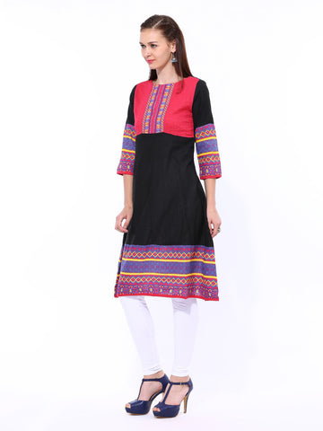Rangriti Women Black Printed Anarkali Kurta
