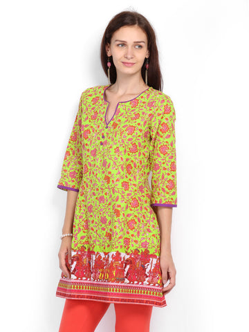 Rangriti Women Green &amp; Pink Printed Kurta