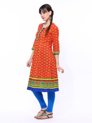 Rangriti Women Red &amp; Yellow Printed Anarkali Kurta