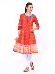 Rangriti Women Red &amp; Orange Printed Anarkali Kurta