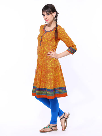 Rangriti Women Yellow &amp; Red Printed Anarkali Kurta