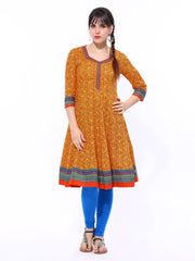 Rangriti Women Yellow &amp; Red Printed Anarkali Kurta
