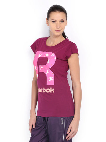 Reebok Women Magenta Printed T-shirt