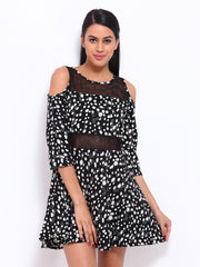 Remanika Black Printed Fit &amp; Flare Dress