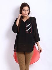 Remanika Women Black &amp; Coral Orange Bridge Tunic