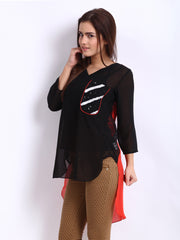 Remanika Women Black &amp; Coral Orange Bridge Tunic