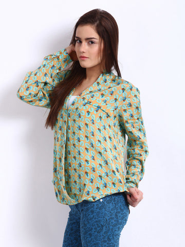 Remanika Women Golden &amp; Turquoise Blue Printed Donalda Top