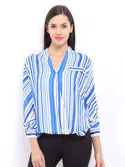 Remanika Women White &amp; Blue Striped Top