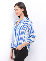 Remanika Women White &amp; Blue Striped Top