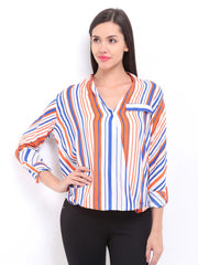 Remanika Women White &amp; Orange Striped Top