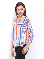 Remanika Women White &amp; Orange Striped Top