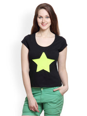 Rigo Women Black Graphic Printed Slim Fit T-shirt