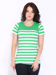 Riot Women Green &amp; White Striped Kaira T-shirt