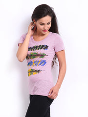 Riot Women Lavender Coloured Printed T-shirt