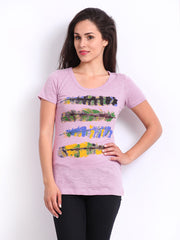 Riot Women Lavender Coloured Printed T-shirt