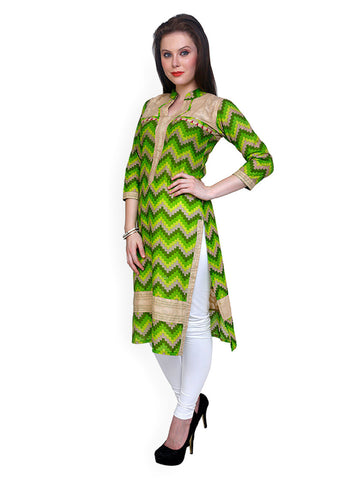 Ritzzy Women Green &amp; Beige Printed Kurta