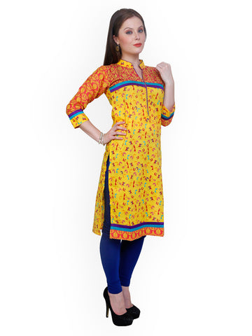 Ritzzy Women Yellow Tribal Print Kurta