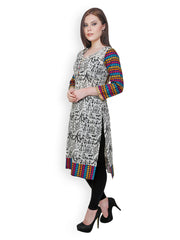 Ritzzy Women White &amp; Black Printed Kurta